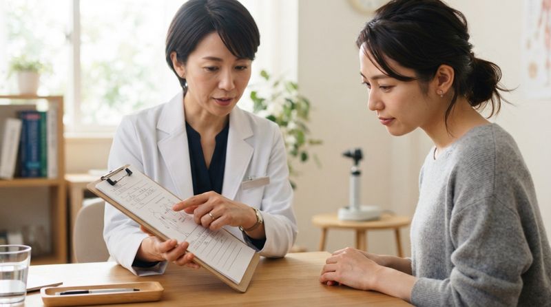 クリニックで医師が患者に治療内容を説明している様子