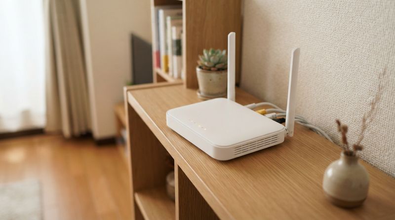 マンションの一室でWi-Fiルーターを設置している様子