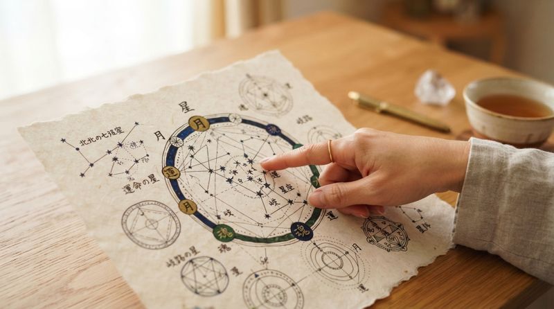 六星占術の運命星チャートを見ている様子
