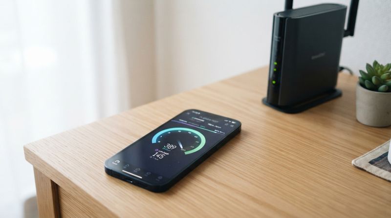 スマートフォンで通信速度を測定している様子