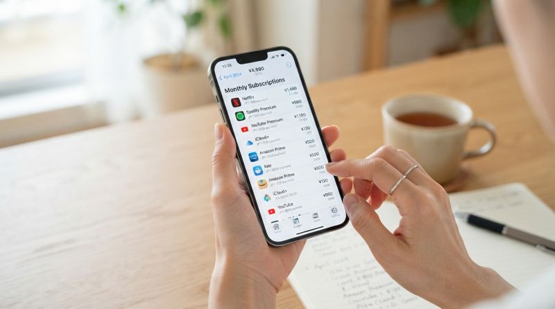 スマートフォンでサブスクリプションの利用状況を確認している様子