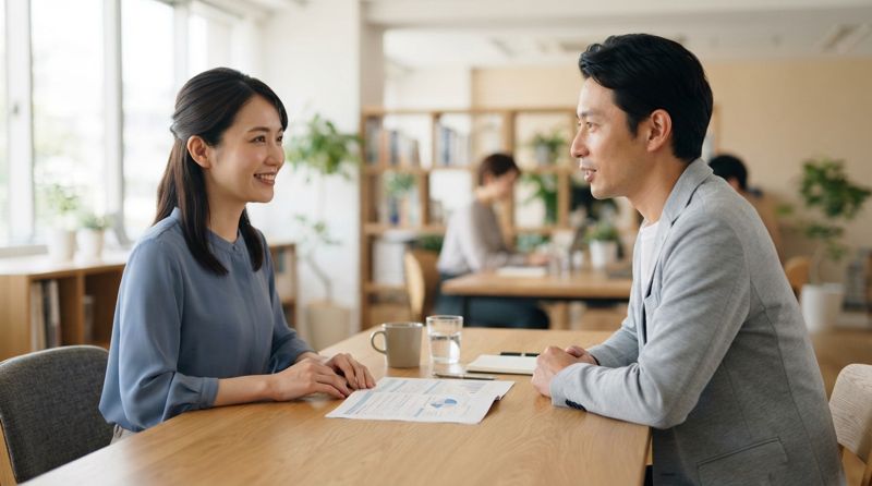 上司と落ち着いた雰囲気で退職について話し合っている様子
