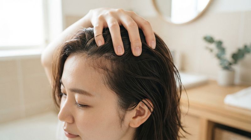 指の腹を使って頭皮を優しくマッサージしている様子