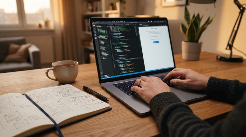 副業のコーディング作業をしている様子