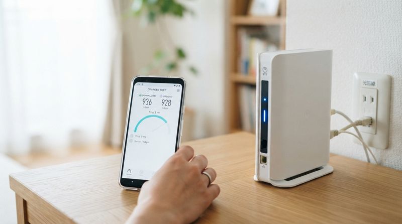 スマートフォンで通信速度を確認している様子