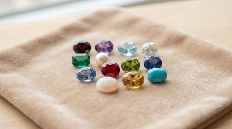 色とりどりの誕生石が並んでいる様子