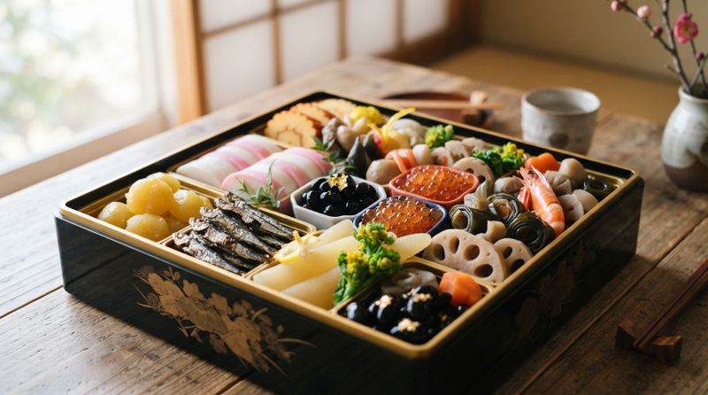 彩りよく詰められたおせち料理の重箱